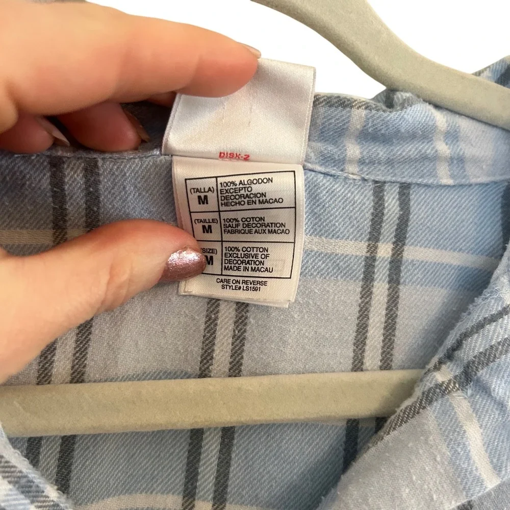 Disney Store Nightgown Womens M Blue Plaid Eeyore Cotton Flannel Sleepwear Y2K